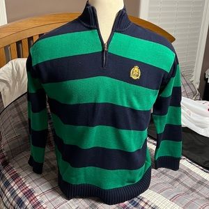 Lauren Ralph Lauren Men’s Large Navy Blue & Green Rugby 1/4 Zip Sweater